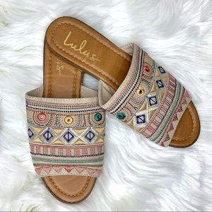 Lulu’s Kamala Embroidered Slide Sandals
